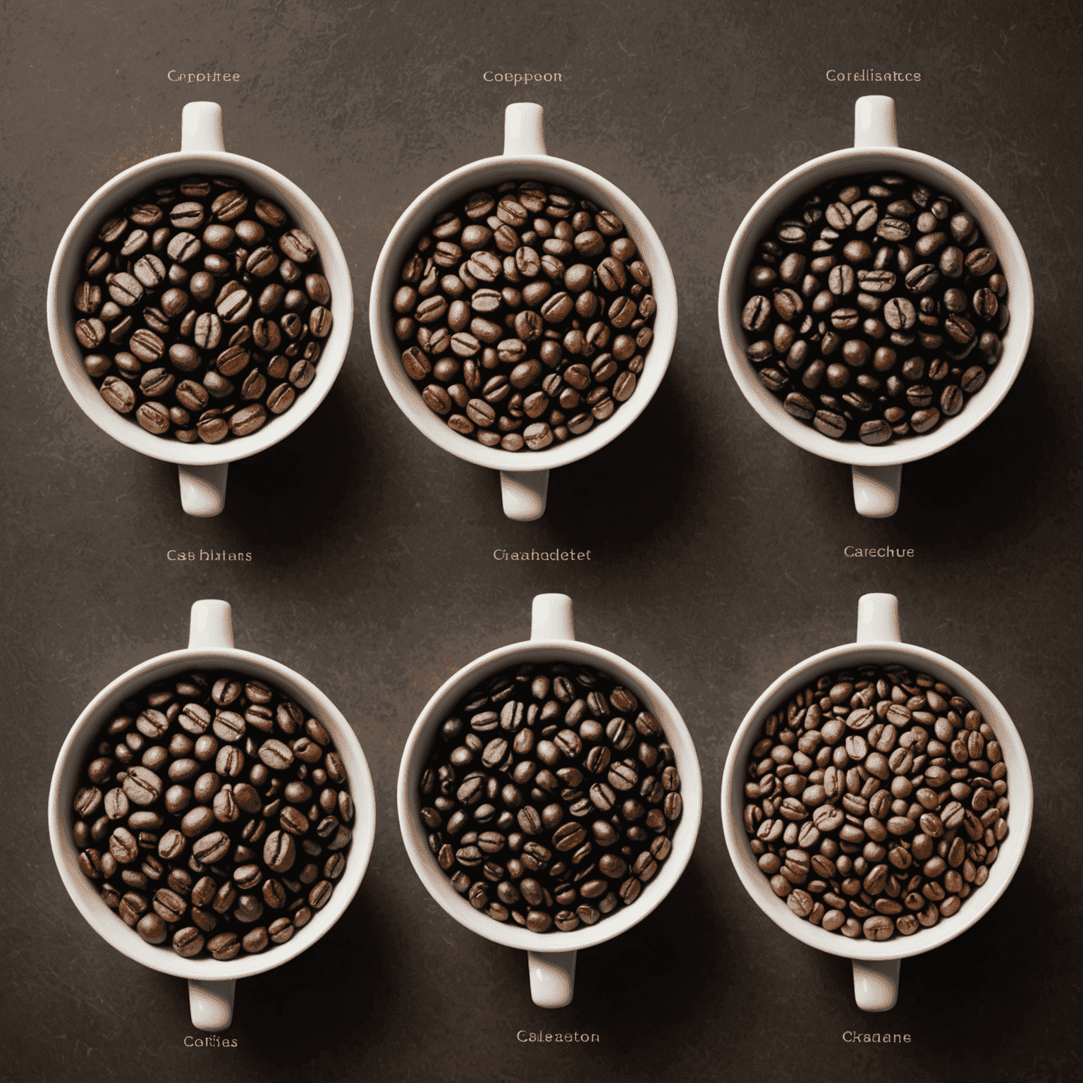 Illustration showing different coffee roasting levels from light to dark