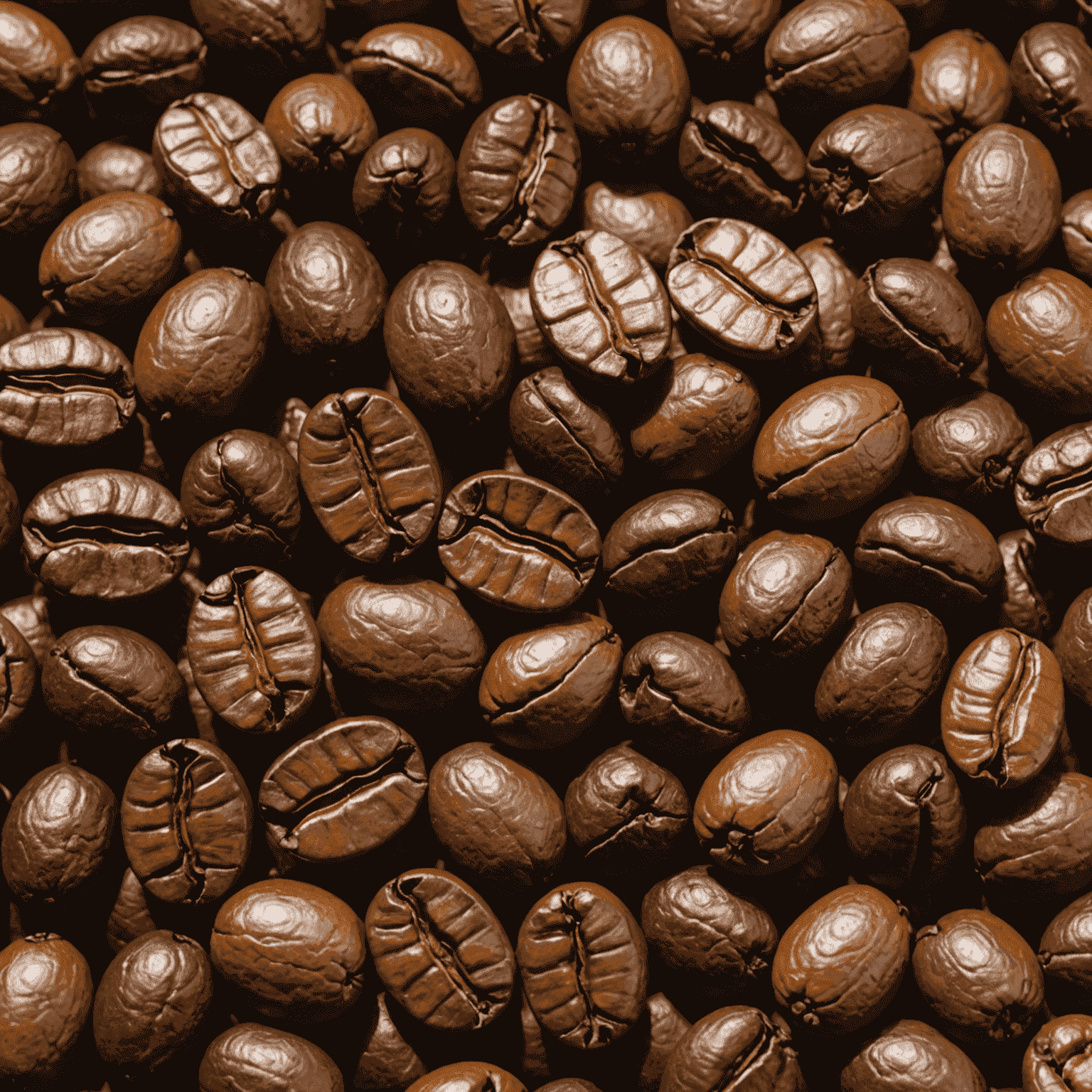 Close-up of Robusta coffee beans, showcasing their round shape and darker color compared to Arabica