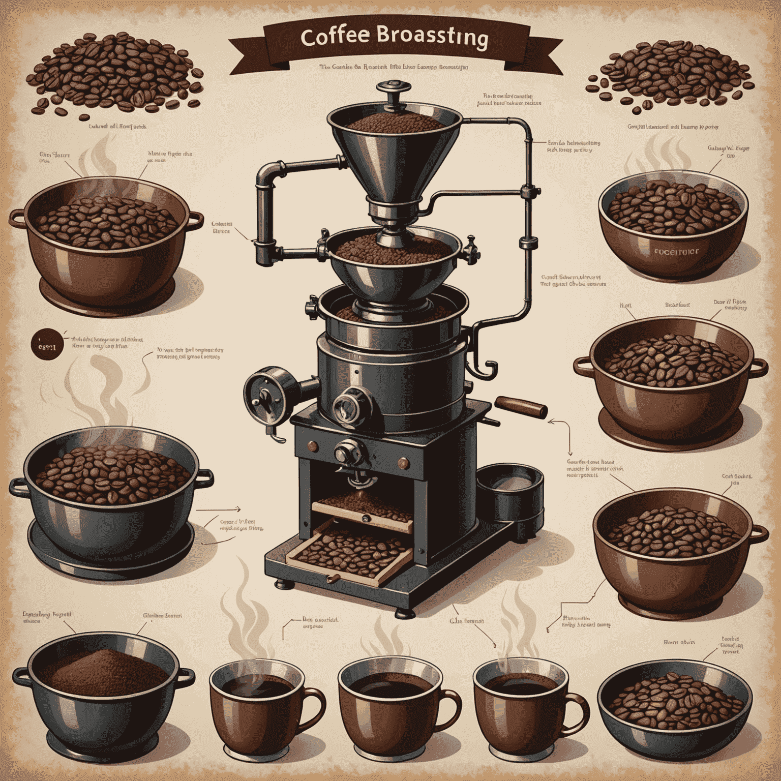 Step-by-step illustration of the coffee roasting process