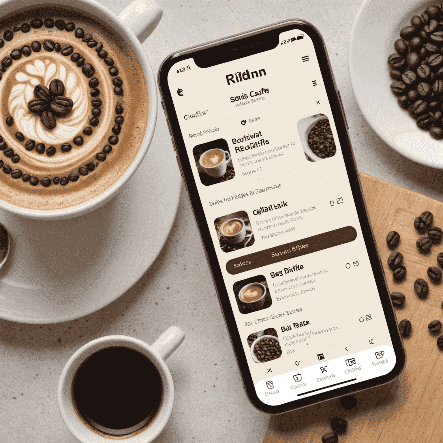 Millbeans app interface showing a list of saved coffee blend recipes and sharing options