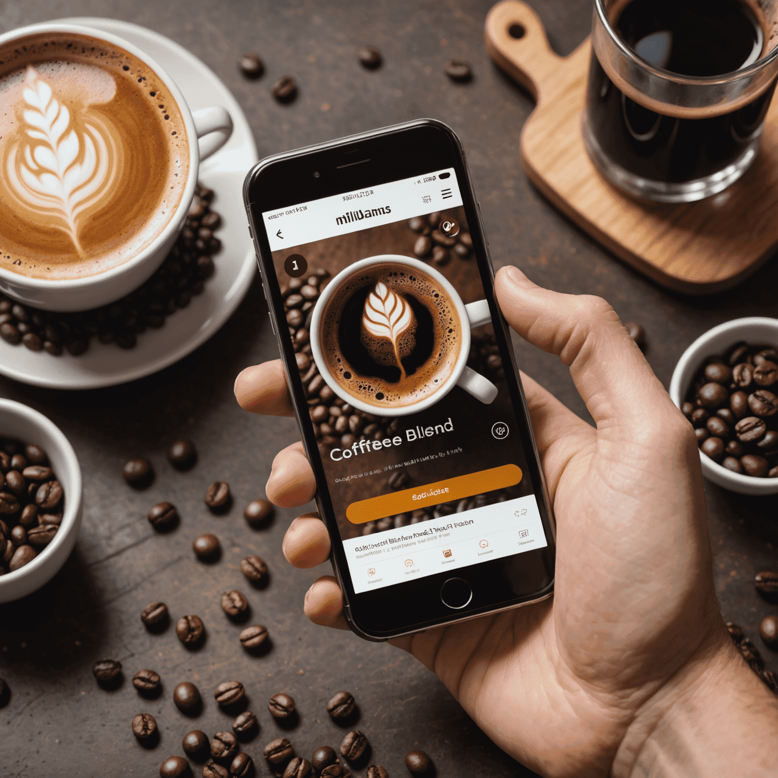 A smartphone displaying the Millbeans app interface for coffee blend selection